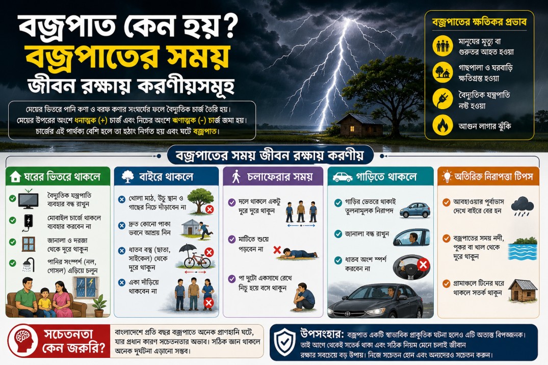 বজ্রপাত কেন হয়? বজ্রপাতের সময় জীবন রক্ষায় করণীয়সমূহ